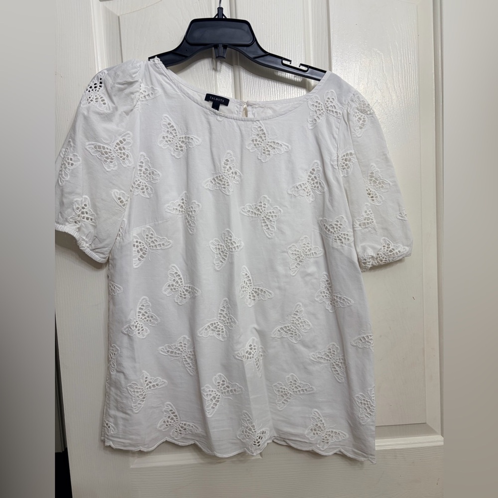 Talbots White Eyelet Butterfly Blouse